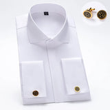 Men's Long Sleeve Luxury Business Formal Shirts Covered Button Cufflink