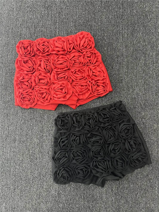 Women High Waist Rose Flowers Elastic Bandage Mini Shorts