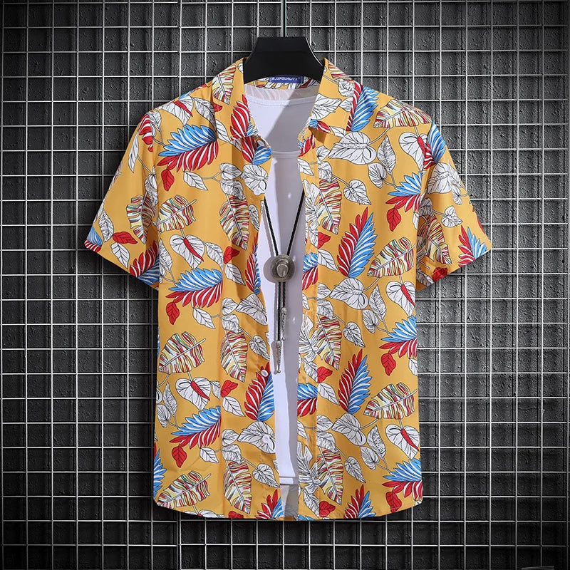 Men's Summer Short Sleeve Printed Shirt Thin Beach Shirt