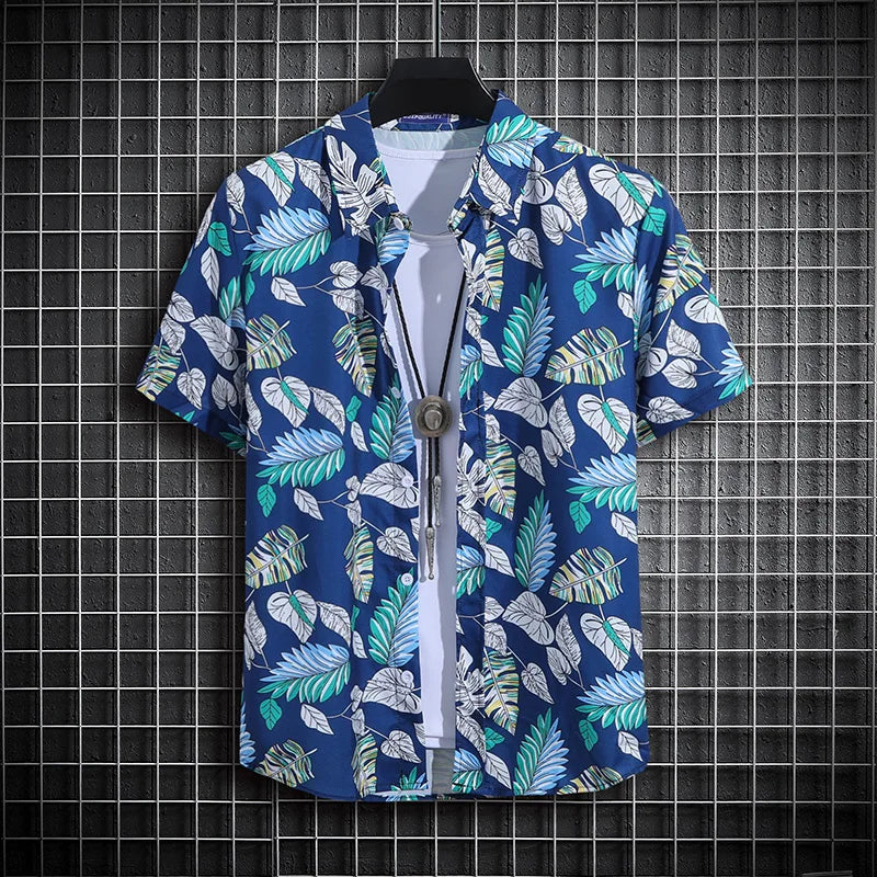 Men's Summer Short Sleeve Printed Shirt Thin Beach Shirt