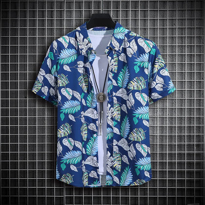 Men's Summer Short Sleeve Printed Shirt Thin Beach Shirt