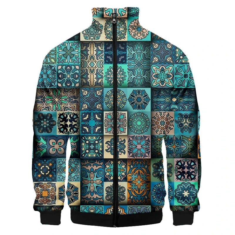 Golden Luxury Baroque Men Zip Coat 3D Print Sweatshirt Fashion Jacket