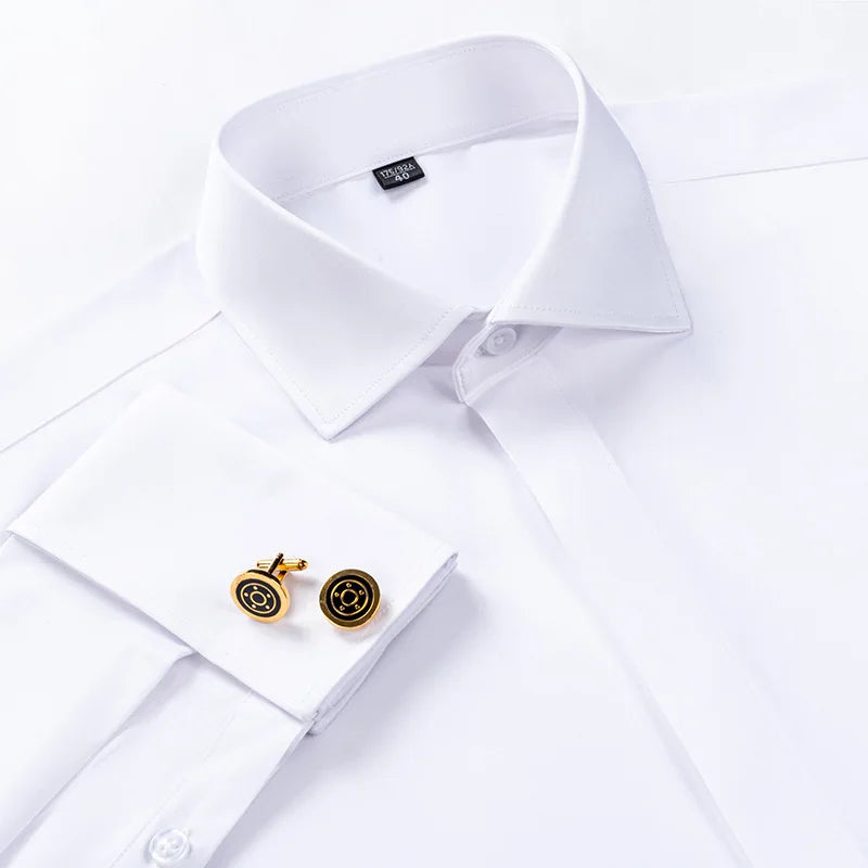 Men's Long Sleeve Luxury Business Formal Shirts Covered Button Cufflink