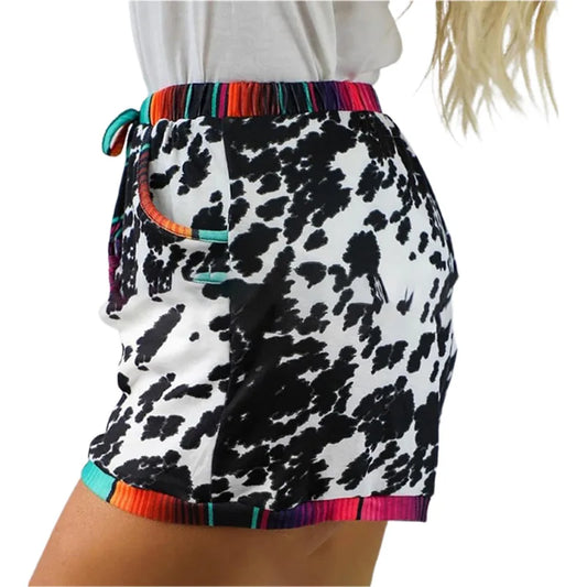 Women's 3-point shorts in stock with leopard print patchwork