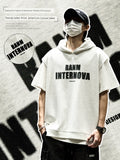 Trendy Patchwork Contrast Color Hooded Fake Two Pieces Short Sleeve T-Shirt