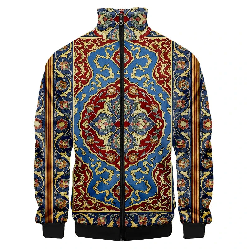 Golden Luxury Baroque Men Zip Coat 3D Print Sweatshirt Fashion Jacket